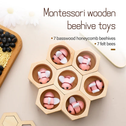 Wooden Montessori Bee Grab Toy Baby Hand And Foot Fine Exercise Toys Wooden Replica Beehive Plush Cartoon Bee Baby Birthday Gift