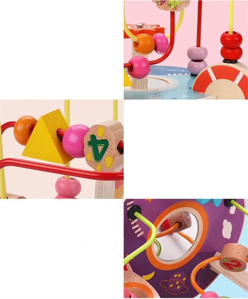 Montessori Wooden Toys Circles Bead Wire Maze Roller Coaster  Early Educational Puzzles Toy for  1 2 3 Years