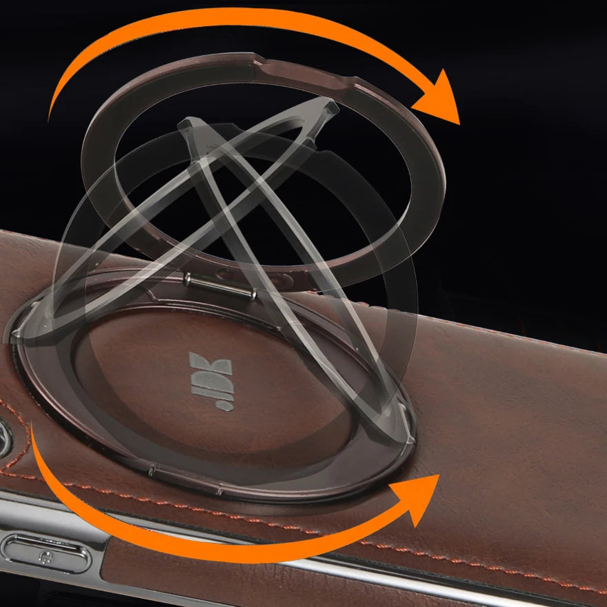 For Magsafe  360°Rotating Metal Car Bracket Ring Solid Color Leather Phone Case For Samsung S24 Ultra S22 S23 Ultra Plus