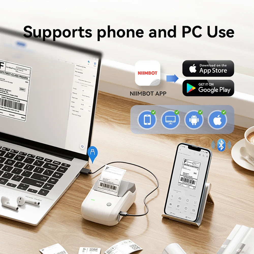 B1 Thermal Label Printer, Bluetooth Wireless Sticker Maker 20–50mm, Portable Inkless Barcode & QR Code Label Printer