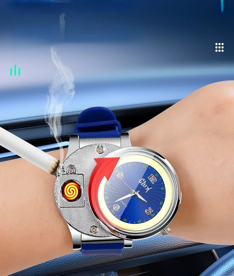 Night Light Watch Windproof True Dial Tungsten Wire Lighter Flameless Multif-unctional Luminous Watch Lighter Men's Gift