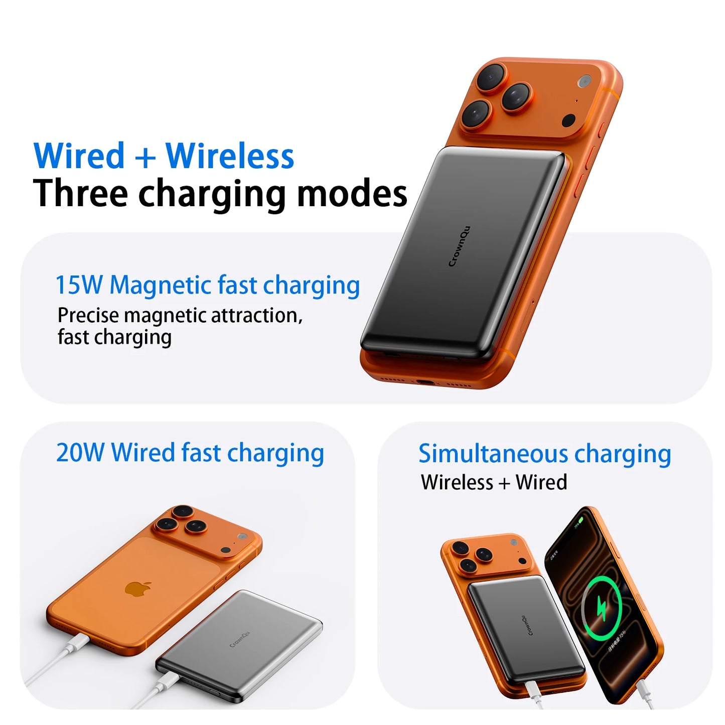 Metal Magnetic Wireless Power Bank 20W USB-C Fast Charging Protable External Battery for iPhone 17 16 15 14 13 12 Smartphone