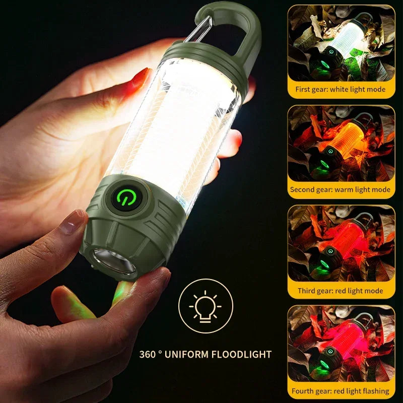Rechargeable LED Camping Light Hanging Flashlight with 3 Light Modes SOS Emergency Portable Lantern