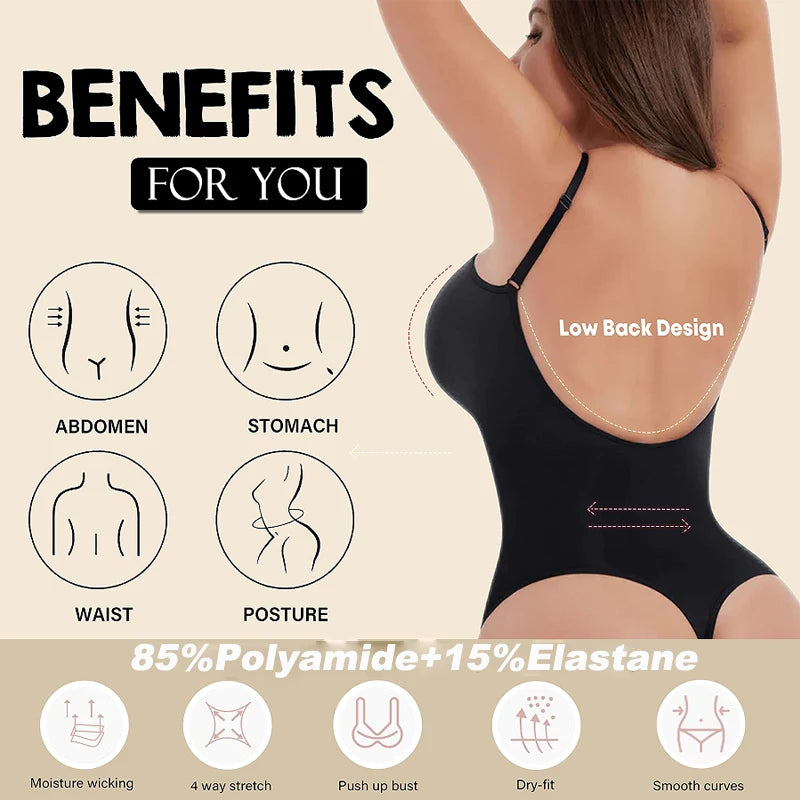 Low Back shapewear Bodysuit Women Waist Trainer Body Shaper Thong Dupes Shaping Corset Tops Body and Backless Bra