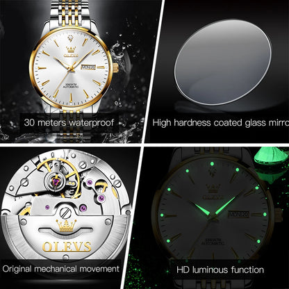 Dual Calendar Display Automatic Watch Stainless steel Luminous Waterproof Luxury Brand Business Men's Wristwatch