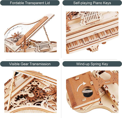 3D Puzzle Wooden Models Construction Kits Mechanical Model Sets Music Box Magic Piano Style 223 Pieces