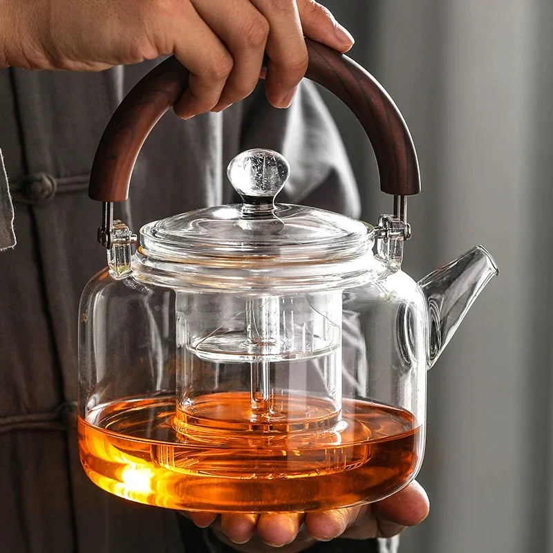 1100ml Magnetic Handle Glass Teapot with Tea Strainer Infuser Heat Resistant Borosilicate Tea Kettle