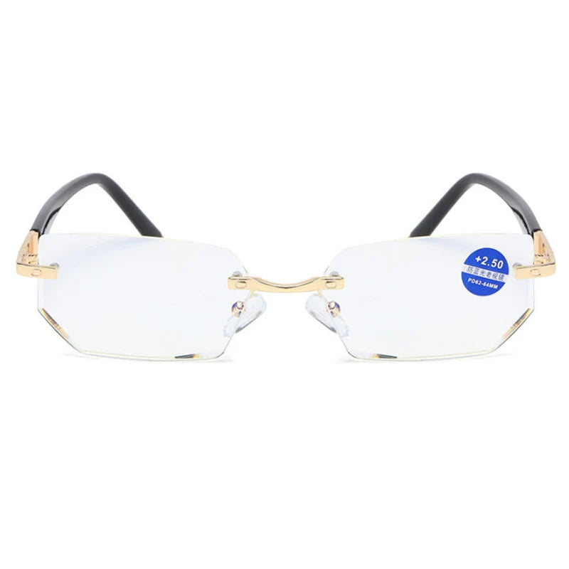 Rimless Diamond Cut Reading Glasses with Silver Alloy Frame