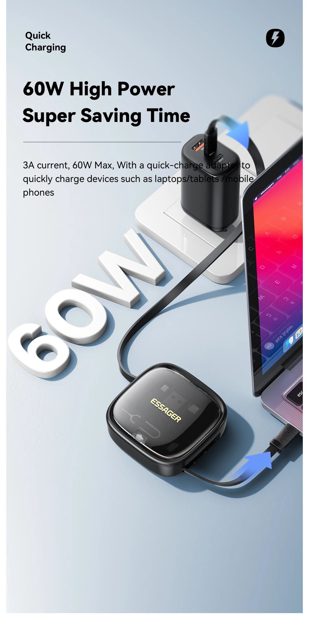 PD 60W Multifunctional USB Type-C Cable Set with Storage Box