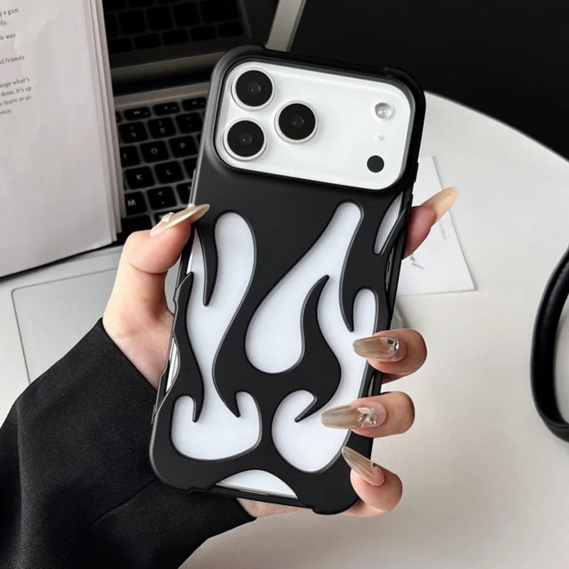For iPhone 17 Pro Max Cases for iPhone 17 Pro Cover Plating Hollow Flame Pattern Silicone Shockproof Phone Case for iPhone17 Air