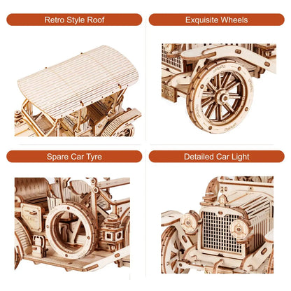 Classic Car 3D Wooden Puzzle Montessori Toys Vintage Car 1:15 Scale Model Building