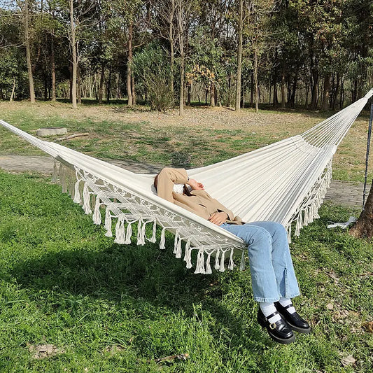 286*140cm Hammock Large Brazilian Macrame Fringe Double Deluxe Hammock Swing 2 Person Net Chair Outdoor Hanging Hammock Swings