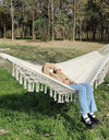 286*140cm Hammock Large Brazilian Macrame Fringe Double Deluxe Hammock Swing 2 Person Net Chair Outdoor Hanging Hammock Swings