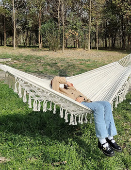 286*140cm Hammock Large Brazilian Macrame Fringe Double Deluxe Hammock Swing 2 Person Net Chair Outdoor Hanging Hammock Swings