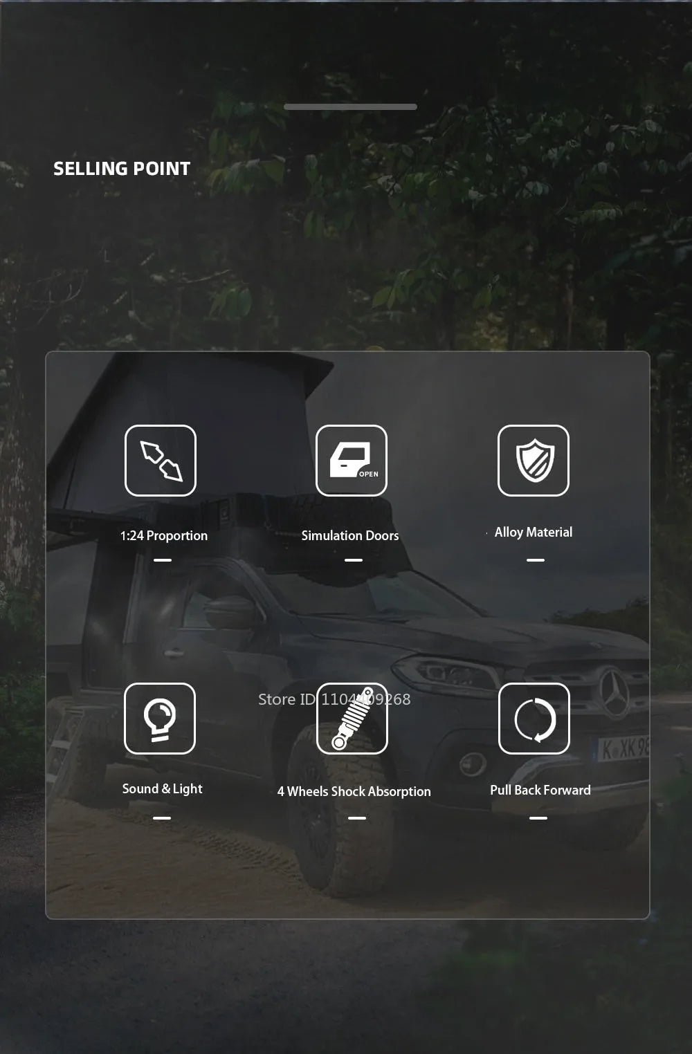 1:28 Scale UNIMOG Motorhome X-Class 6x6 U5000 Car Model Toy Sound Light Pull Back Doors Opened Off-road Vehicle Models Boys Gift