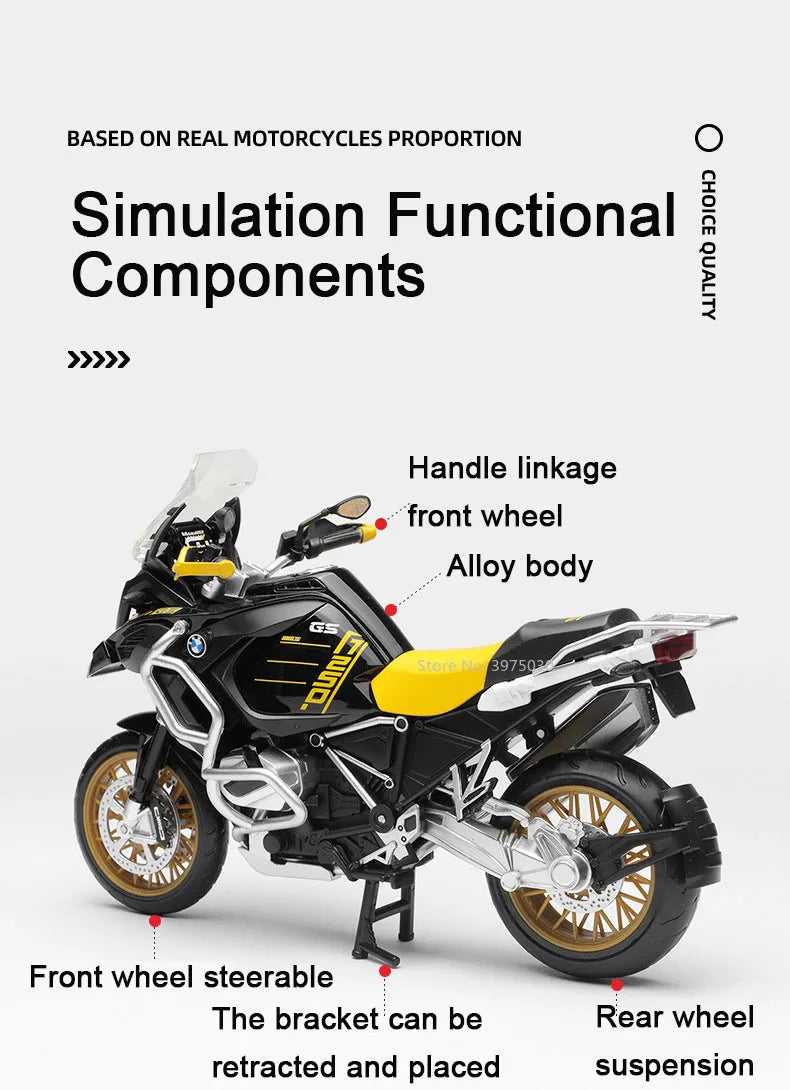 1:12 BMW R1250 GS Alloy Scale Motorcycle Model Toy Highly Simulated Static Motorcycle Model Wheel Suspension Collection