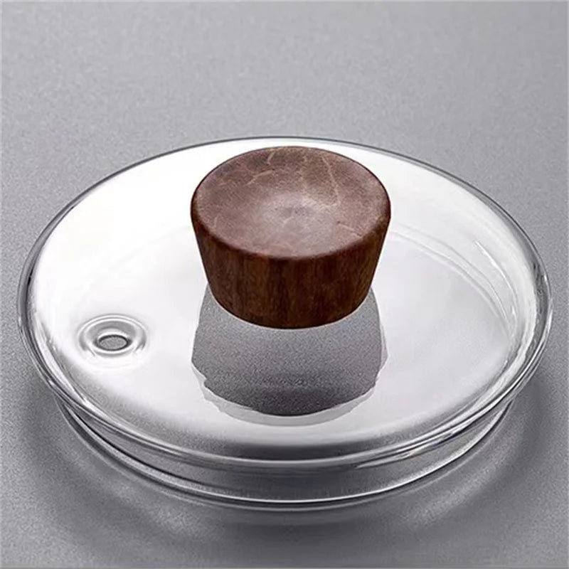 Japanese Heat Resistant Glass Tea Pot with Infuser Copper Wood Handle 1150ml High Borosilicate Tea Kettle