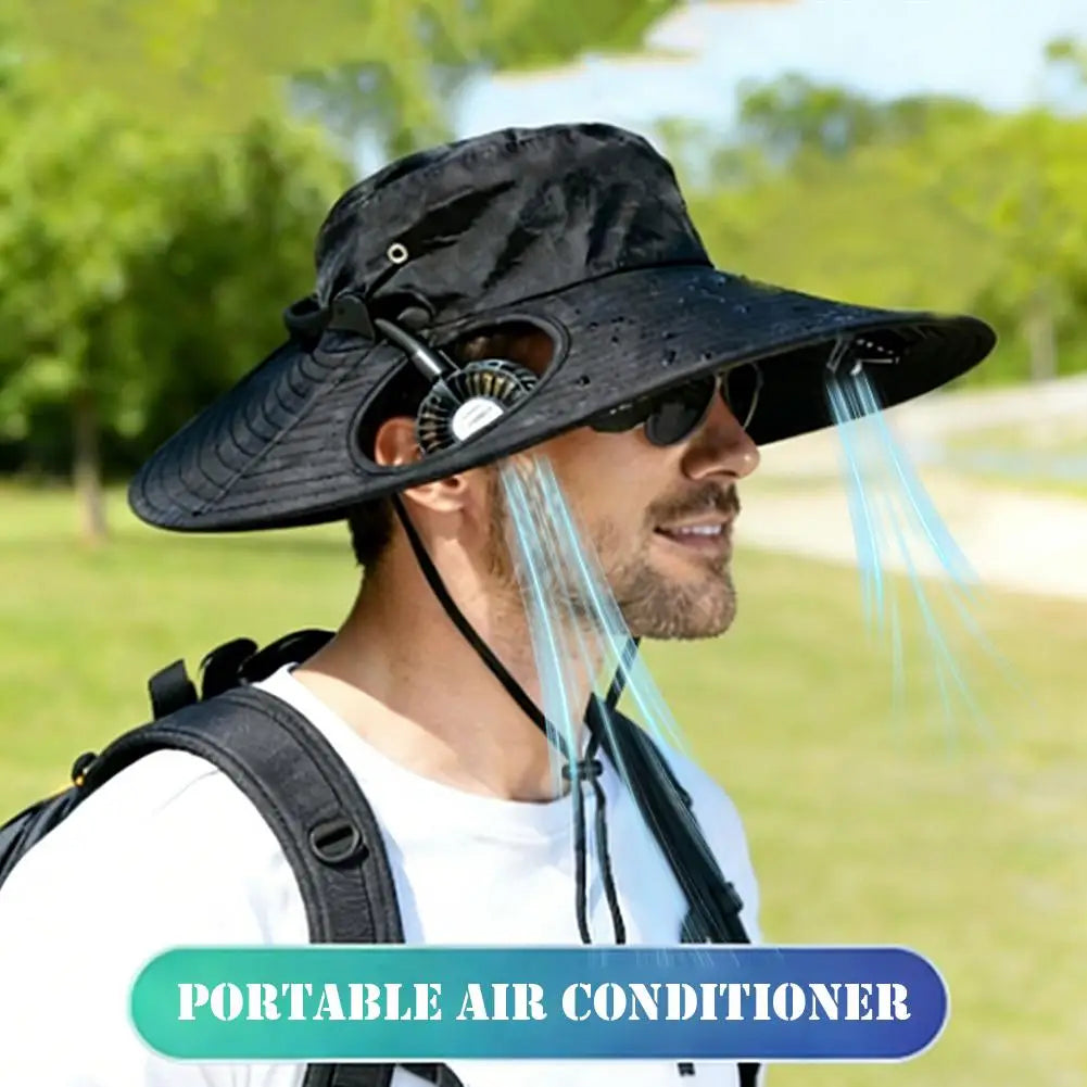 Wide Brim Sun Hat With Dual Fan And USB Charging