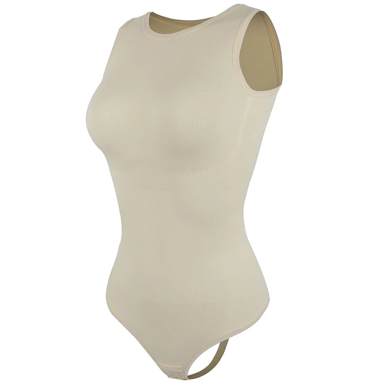 Women Sleeveless Crew Neck Shapewear Bodysuit – Tummy Control Thong Body Shaper