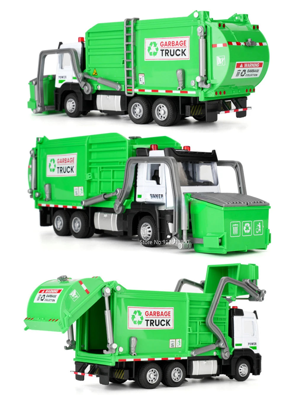 1/32 Alloy Urban Garbage Recycling Car Model Toys With Sound Light Rear Wheel Pull Back Function Sanitation Engineering Vehicles