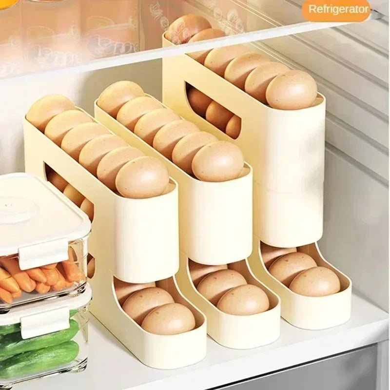 2–4 Layer Ladder Slide Egg Storage Box – Large Capacity Automatic Rolling Refrigerator Egg Organizer