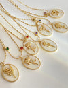 12 Birth Month Flower Birthstone Necklace for Women Charm White Shell Pendant Necklaces