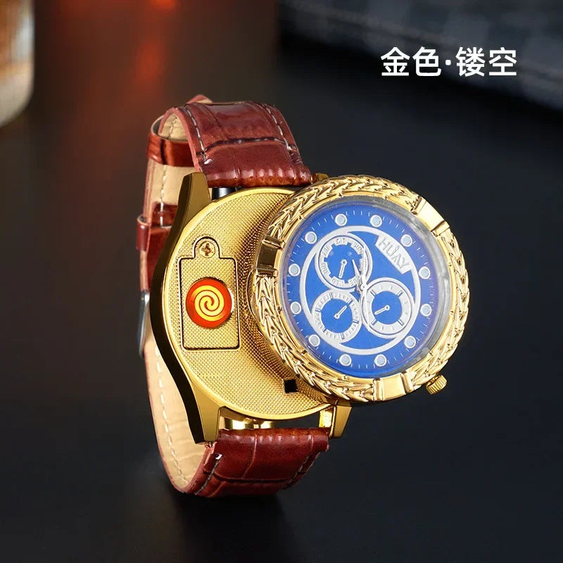 Rechargeable Metal Creative Watch Lighter Cool Trend Tungsten Filament Cigarette Lighter Men's Gift Cigarette Accessories