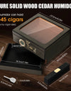 Cigar Humidor, Glass Top Desktop Box with Digital Thermo-Hygrometer, Humidifier, Divider, Accessories Drawer & Combination Lock