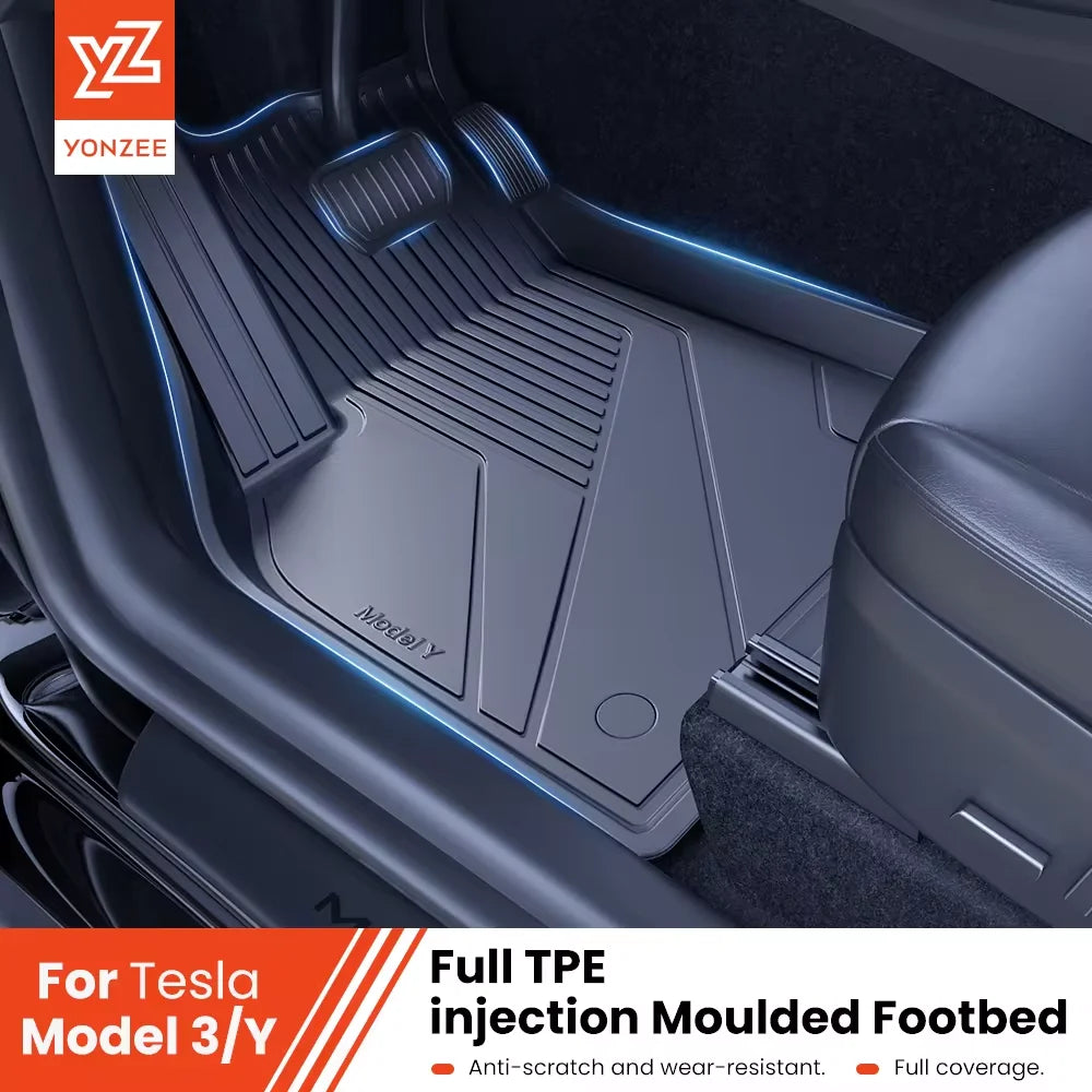 TPE Full Coverage Floor Mats for Tesla Model 3 and Model Y 2021 2024 All Weather Non Slip Protection