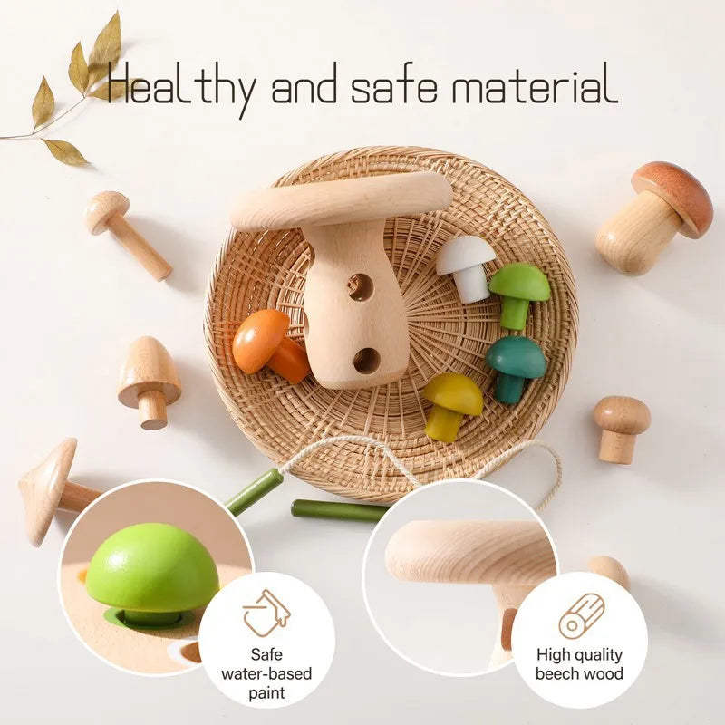 Kids Wooden Montessori Toys Mushroom Threading Game Wooden Educational Toys Fine Motor Skill Preschool Toys For Kids Baby Gifts