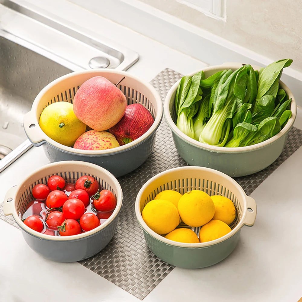 Kitchen Fruit Tray Removable Double Layer Fruit Vegetable Basin Draining Basket Creative Household Washing Basket Kitchen Tool