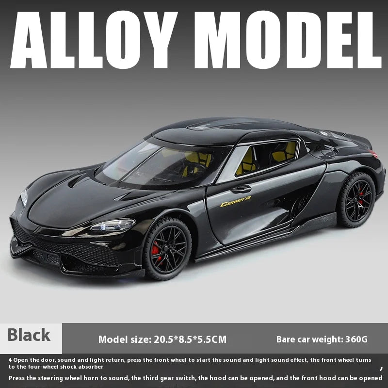 1:24 Gemera GT Sports Car Alloy Diecast Metal Model Sound Light Pull Back Toy Boys Simulation Car Model Ornament Present