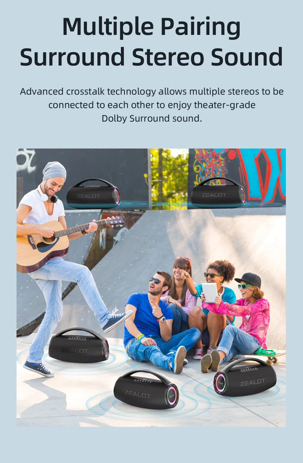 ZEALOT S97 80W Bluetooth Speaker Powerful Wireless Speaker with Portable Handle, for Party, Camping,RGB Colorful Light