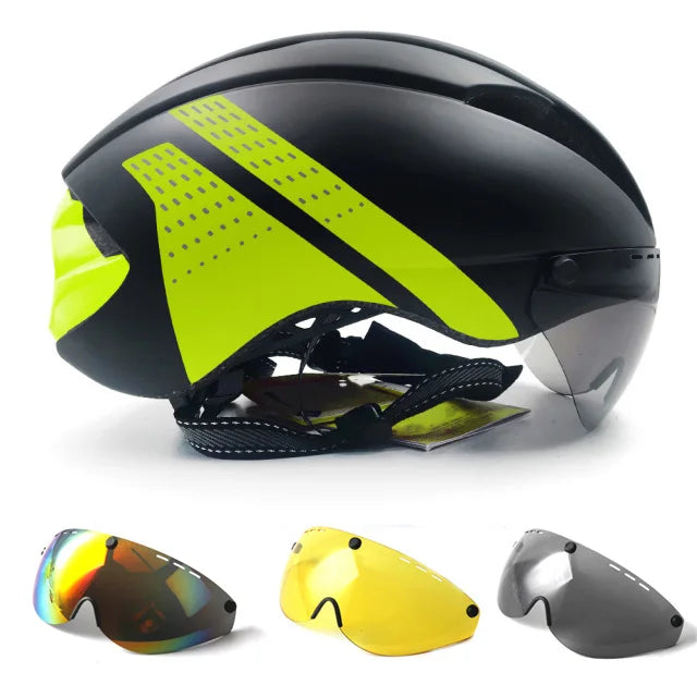 Aero Time Trial Cycling Helmet With Magnetic Lens