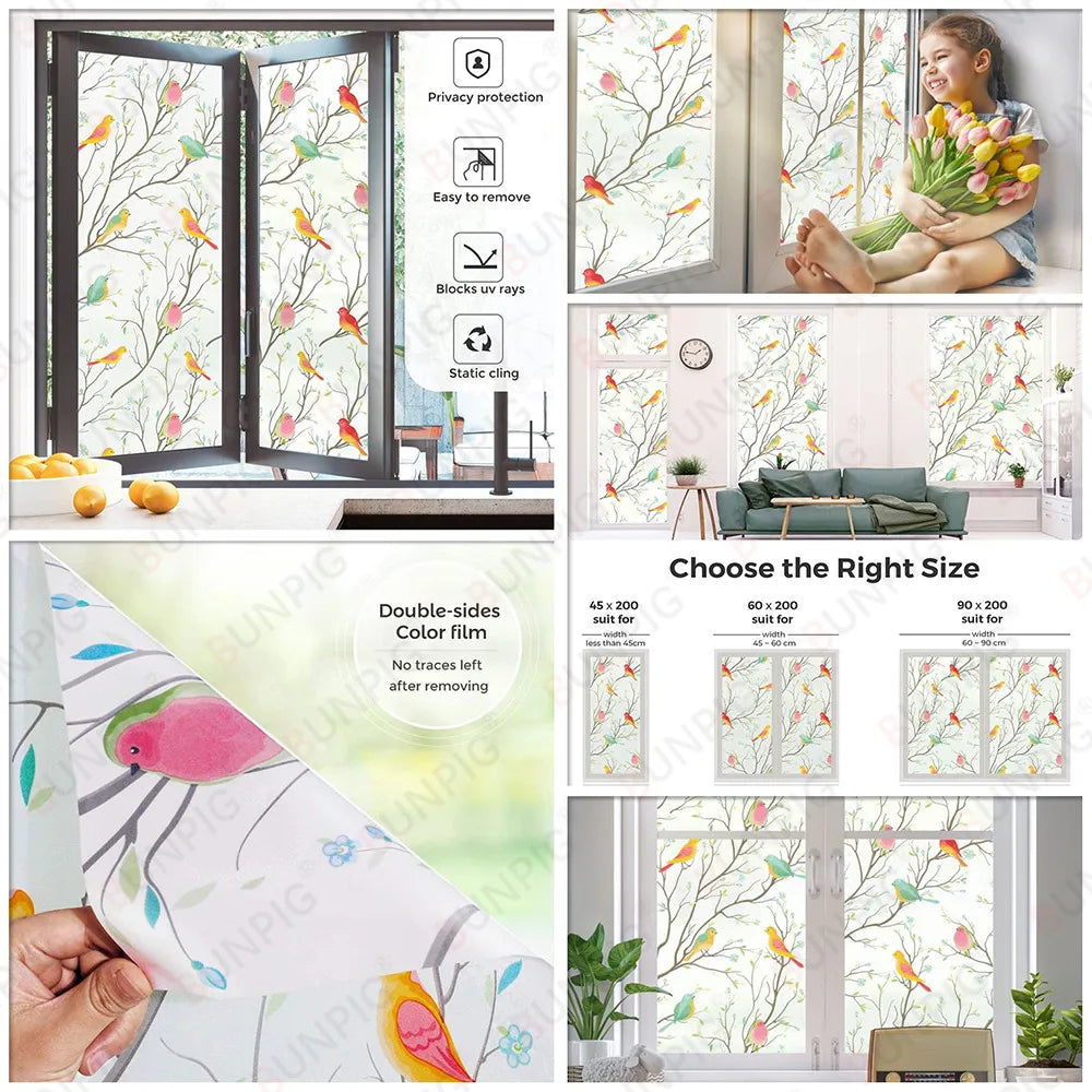 Privacy Window Films No Glue Static Adhesive Glass Film for Decorative Bathroom Living Room Kitchen Rental Apartment Rainbow