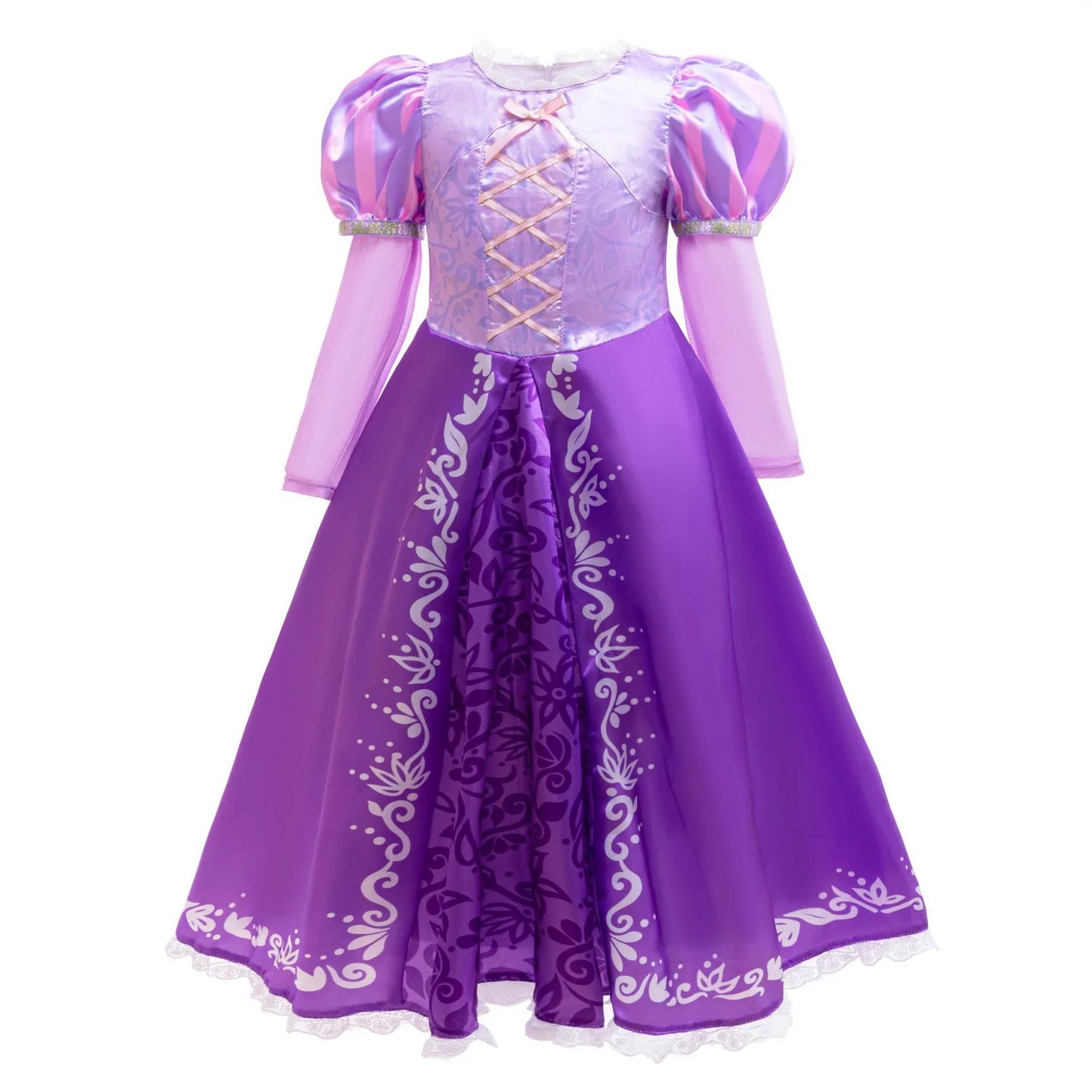 Purple Gradient Princess Maxi Dress with Floral Pattern