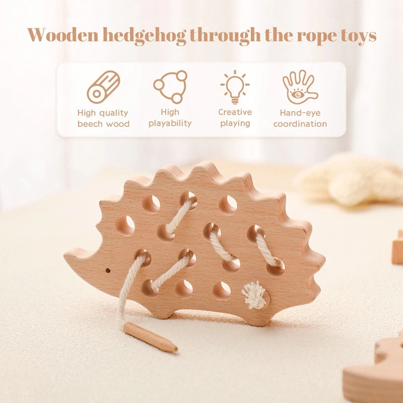 Wooden Montessori Toy For Babies Threading Puzzle Game Baby Room Decoration Early Education Wooden Toys Sensory Touch Shape Toys