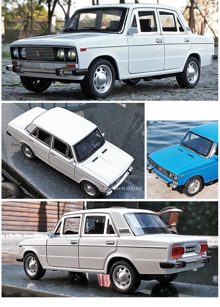 1/24 Scale LADA Toy Car Model Alloy Diecast 6 Doors Opened Pull Back Sound Light Scale Model Car Toys for Boys Collectible Gifts