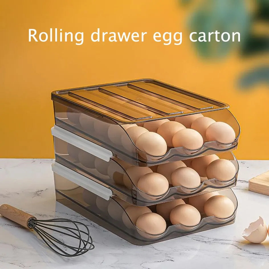Automatic Rolling Egg Box Multi-Layer Rack Holder – Refrigerator Egg Storage Basket Kitchen Organizer