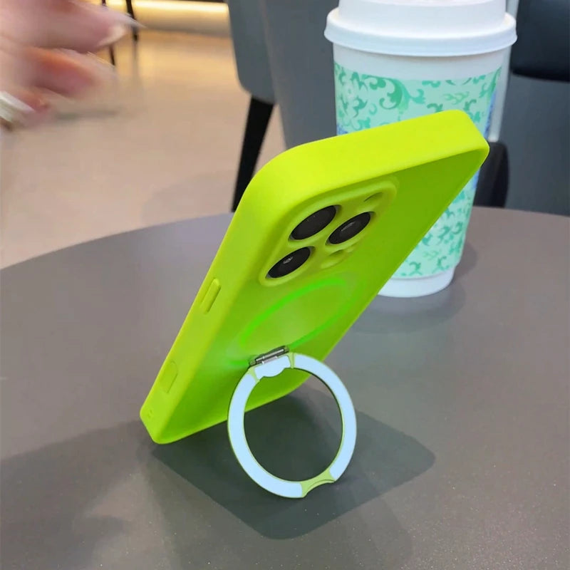 Luxury Magsafe Matte Phone Case For iPhone 16 Pro Max with  Rotatable Ring Stand Camera Lens Protection Shockproof Case