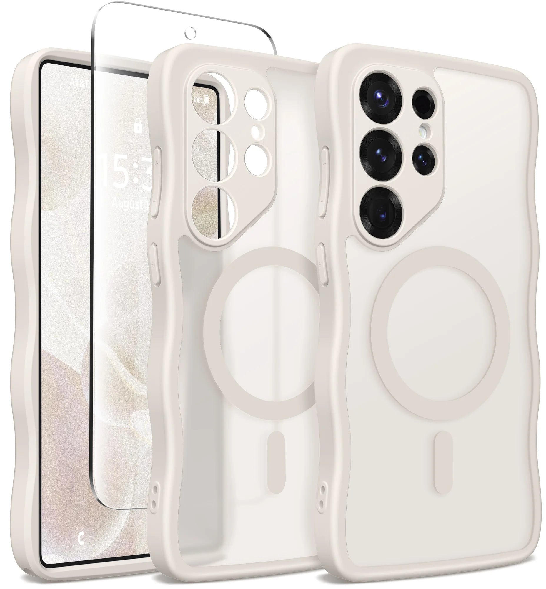 Cute Wave Frame Curly Design for Samsung Galaxy S25 Ultra Case with Strong  MagSafe Camera Protection Matte Phone Case