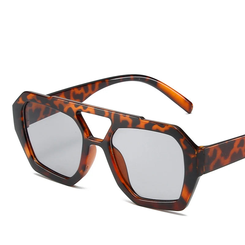 Big Frame Women's Sunglasses Retro Double Bridges Leopard Brown Gradient Eyewear Fashion Luxury Designer Sun Glasses