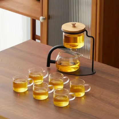 Automatic Glass Teapot Set, Magnetic Diversion, Rotating, Lazy Kungfu, Drinking, 1 Set