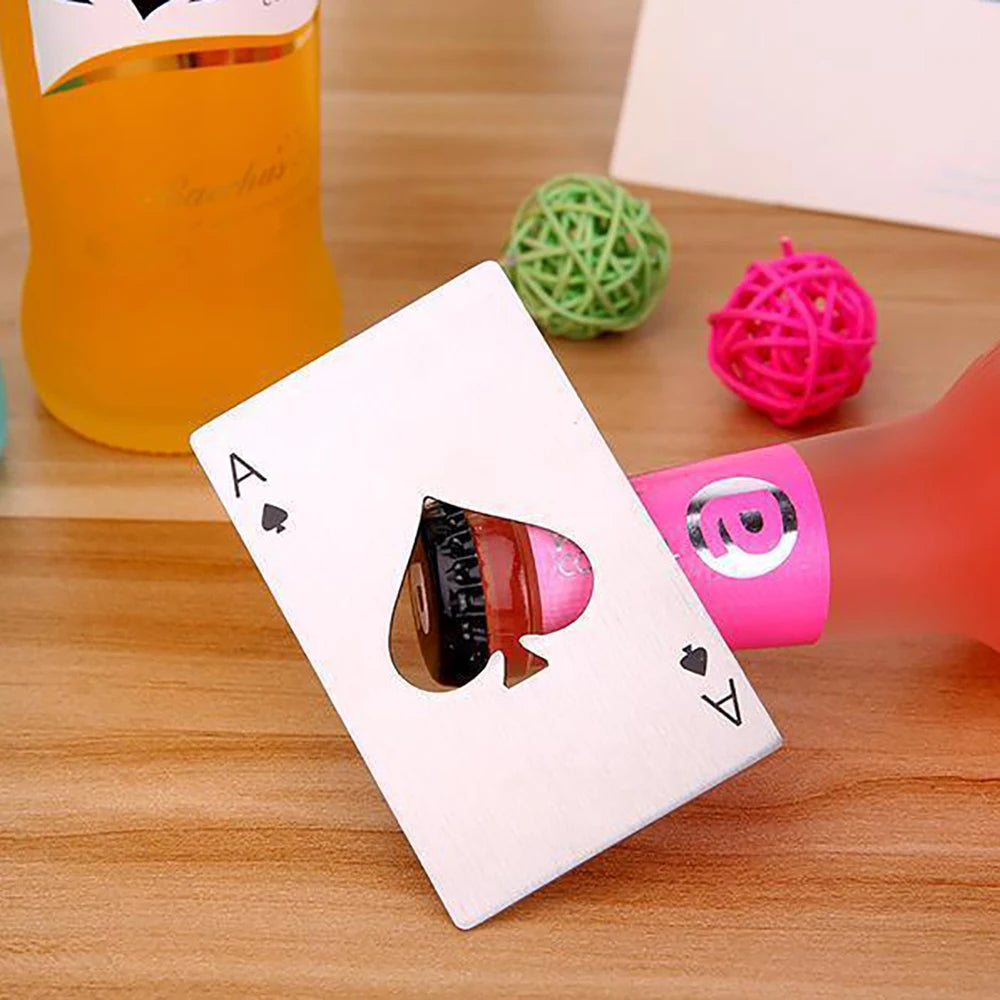 1PCS Beer Bottle Picker Opener Poker Creative Pocket Metal Multifunction Credit Card Bottle Opener Black Peach A Stainless Steel
