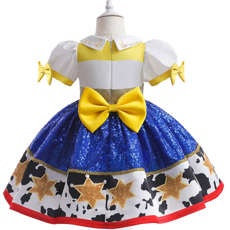 Patchwork Dress - Western Style Cosplay Gown with Color Block Design | Kids Birthday Party Dress