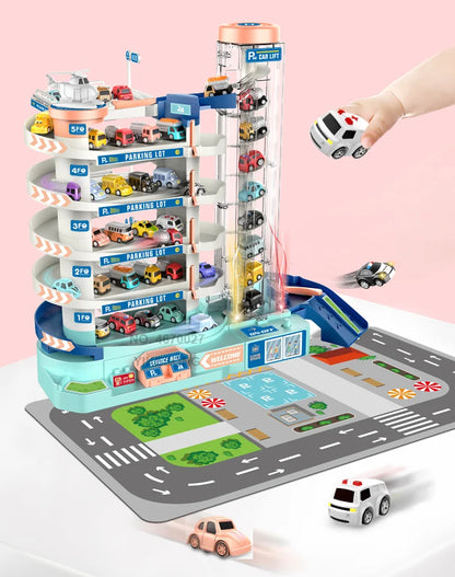 5F Electric Garage Toy Building Multilayer Parking Lot Car Track Game Children Train with Rail Drive Racing Cart Table Kid Gifts