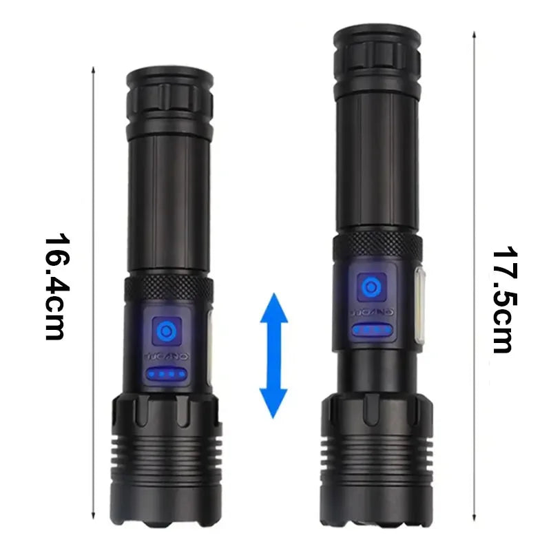 High Power Rechargeable LED Flashlight With COB Side Light And Zoom