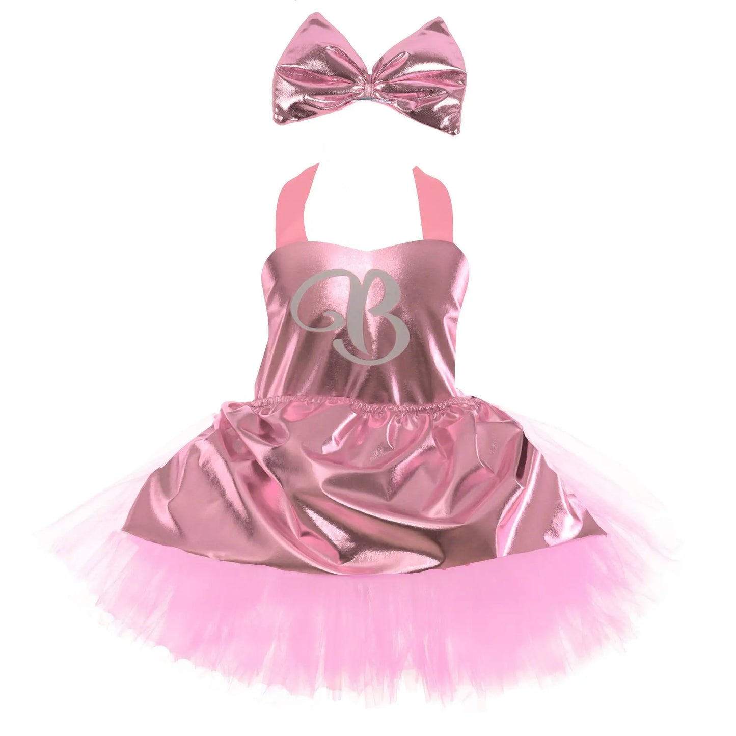Golden Satin Tutu Dress with Bow Headband Birthday Party Costume