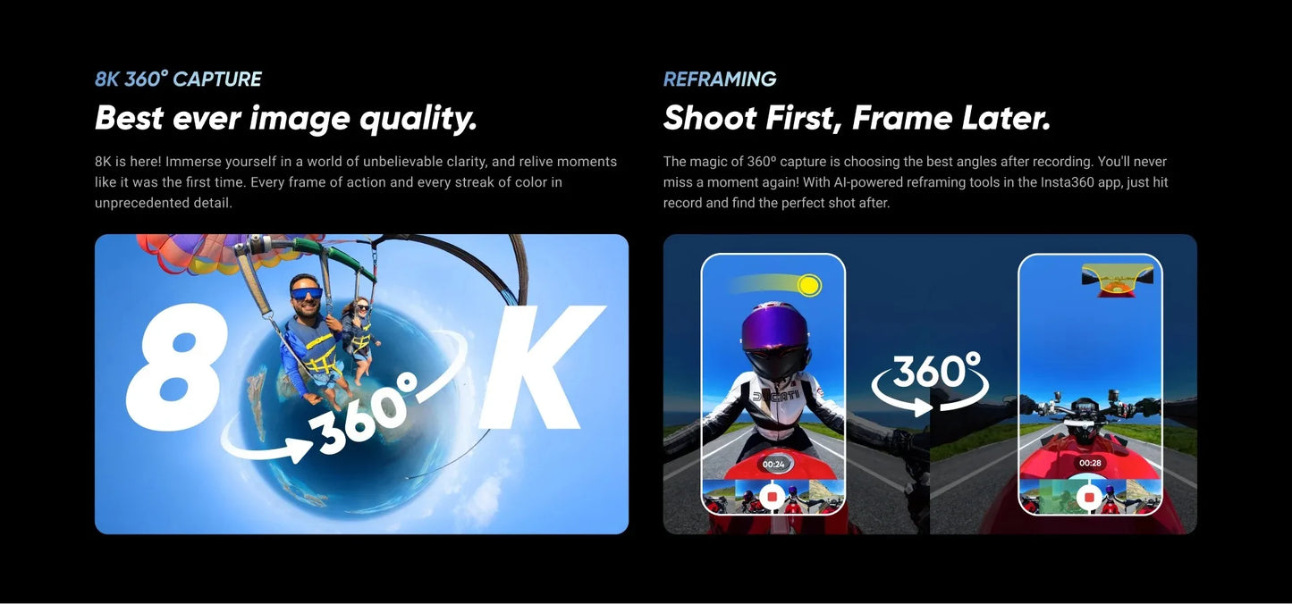 Insta360 X4 8K Waterproof 360 Action Camera with AI Stabilization and Removable Lens Guards