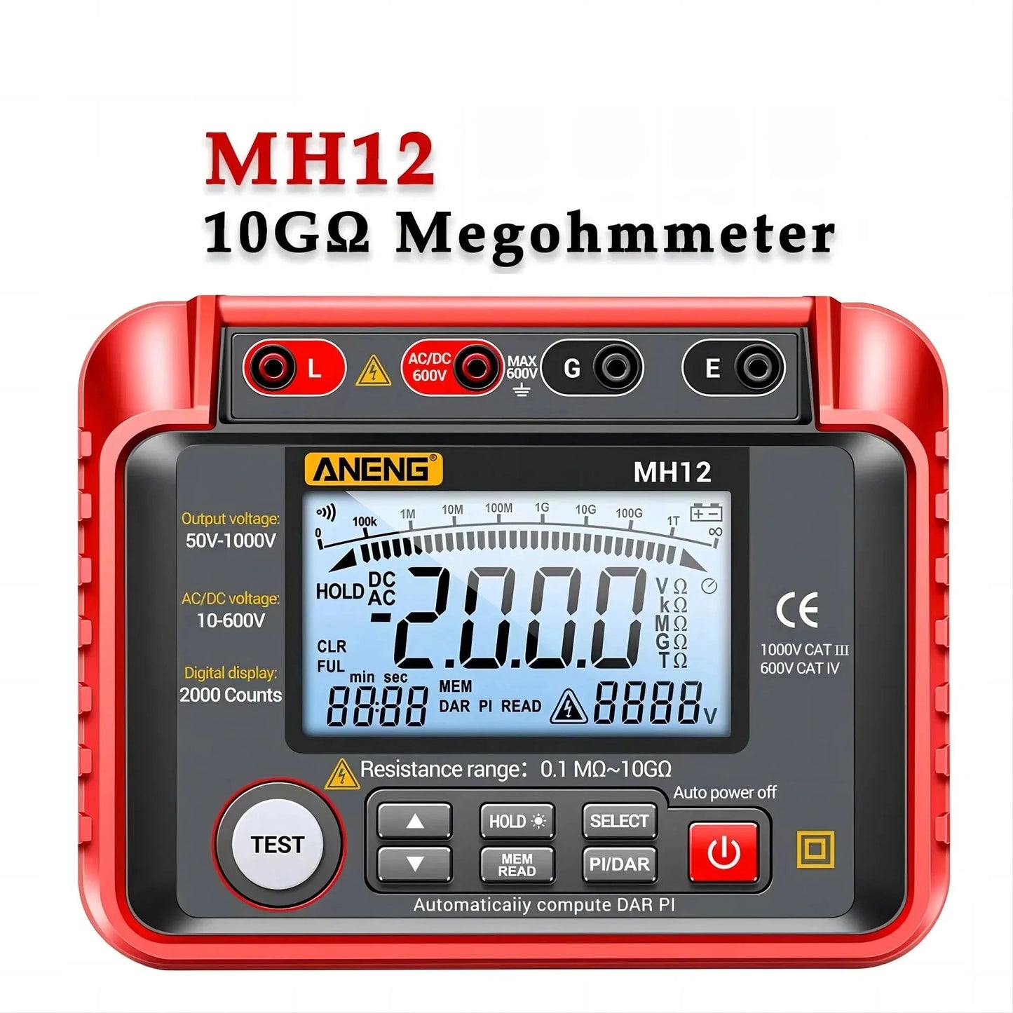 Digital Megohmmeter Meters Insulation Earth Resistance Meter Tester Cable High Voltage Voltmeter Resistor Meter Tool